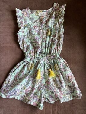 Peek Mint Floral Romper with Yellow Tassels